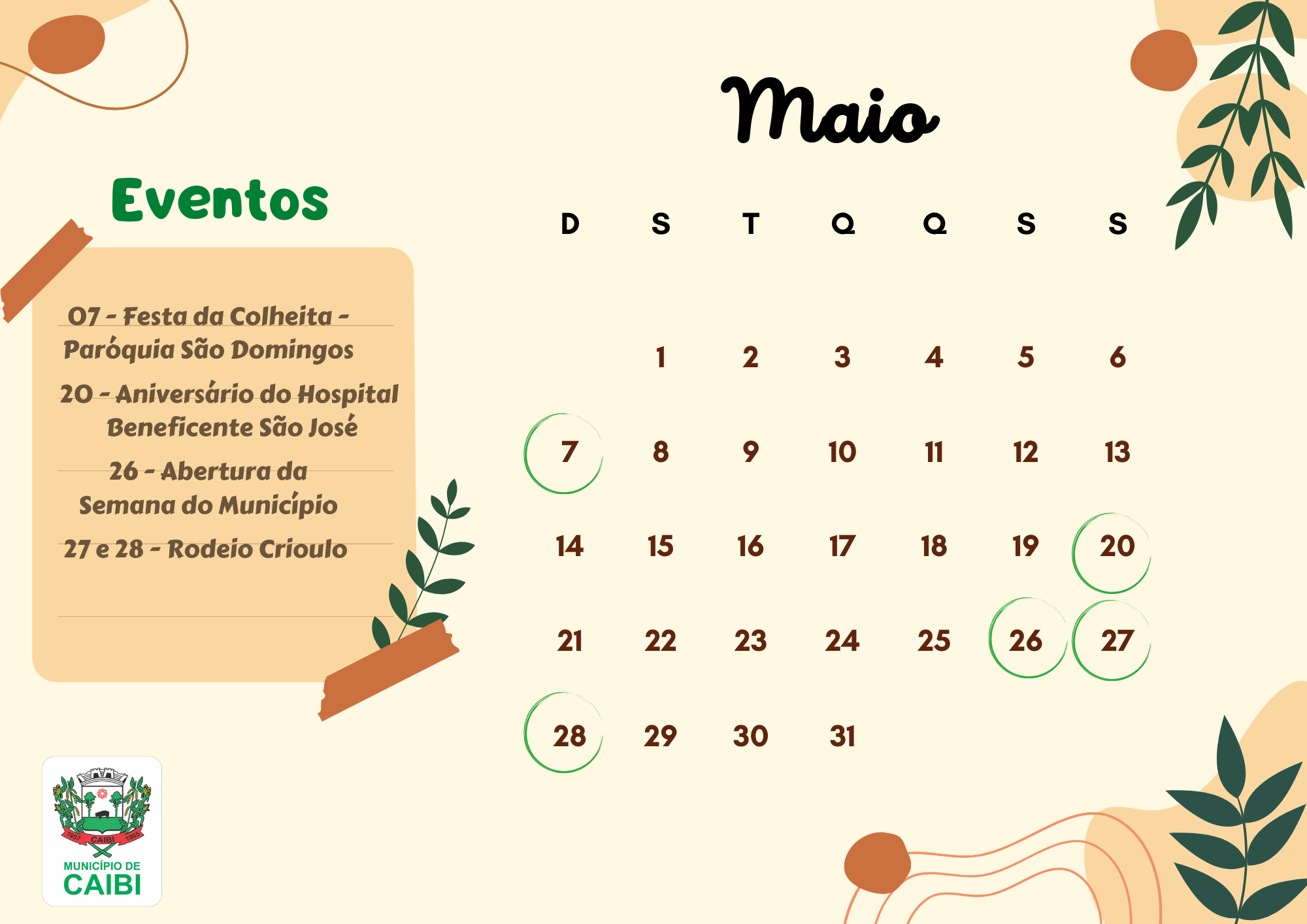 Calendário de Eventos - Maio/2021